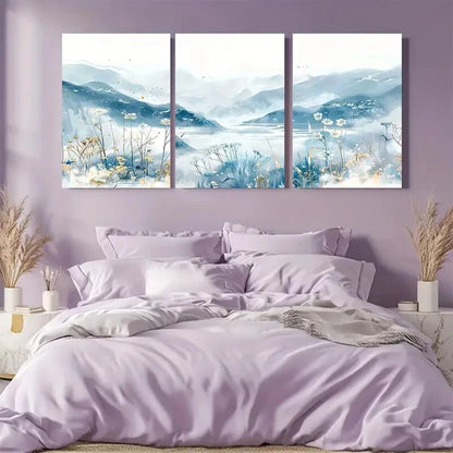 3pcs Blue Mountains Delicate Watercolor Landscape Metal Print Ready to Hang Art
