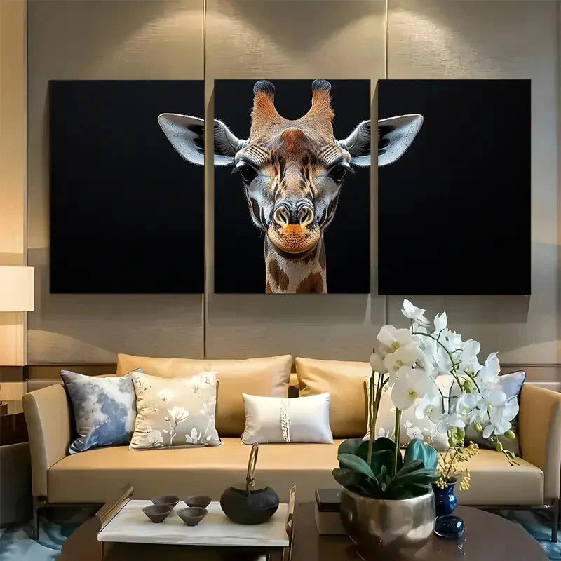 3pcs African Giraffe Portrait Design Metal Print Ready to Hang Art
