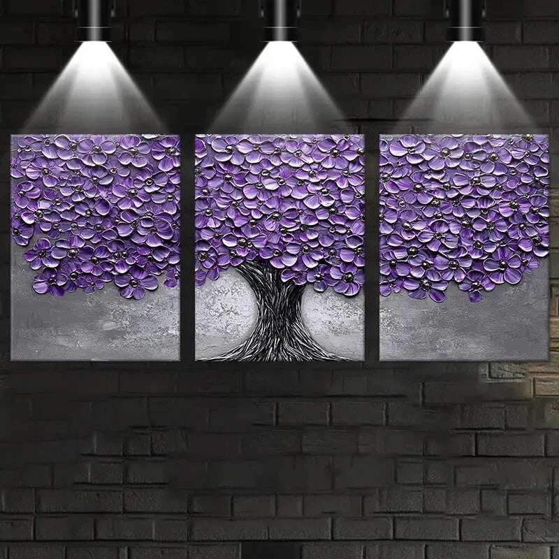 3pcs Elegant Tree Oil Painting Abstract Nature Metal Print Ready to Hang Art