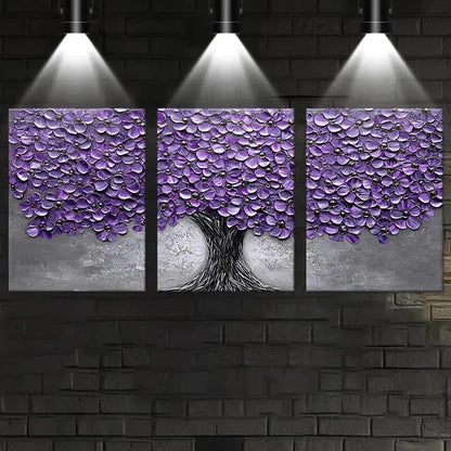 3pcs Elegant Tree Oil Painting Abstract Nature Metal Print Ready to Hang Art