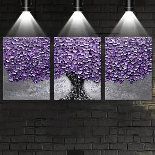 3pcs Elegant Tree Oil Painting Abstract Nature Metal Print Ready to Hang Art