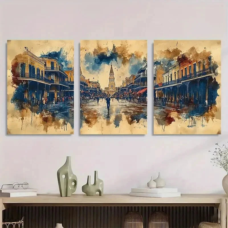3pcs Vintage New Orleans Painting Metal Print Ready to Hang Art
