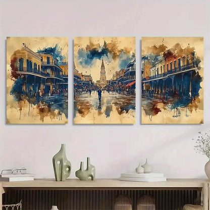 3pcs Vintage New Orleans Painting Metal Print Ready to Hang Art