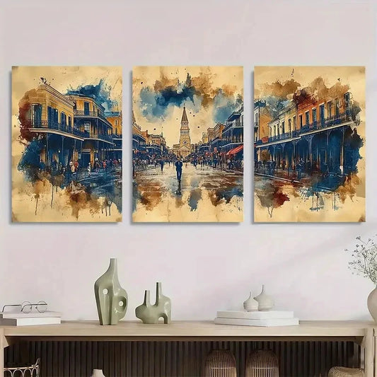 3pcs Vintage New Orleans Painting Metal Print Ready to Hang Art