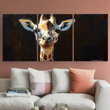 3pcs Giraffe Wild Animal in Black Background Metal Print Ready to Hang Art