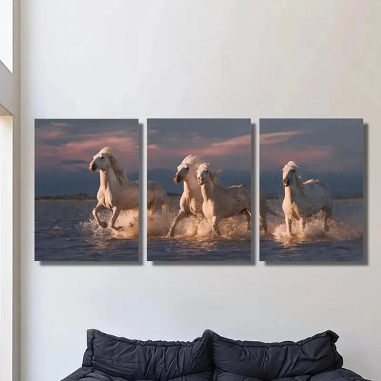 3pcs Camargue White Horses Metal Print Ready to Hang Art