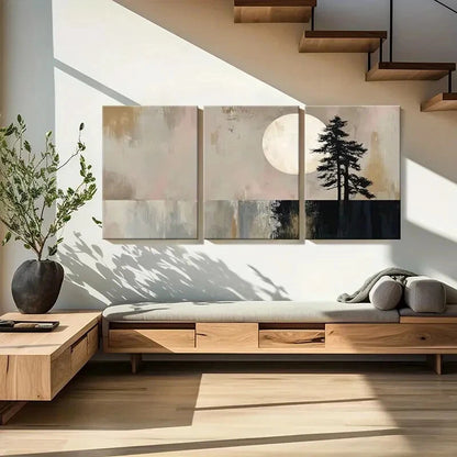 3pcs Moonlit Night Silhouette Trees Abstract Lands Metal Print Ready to Hang Art