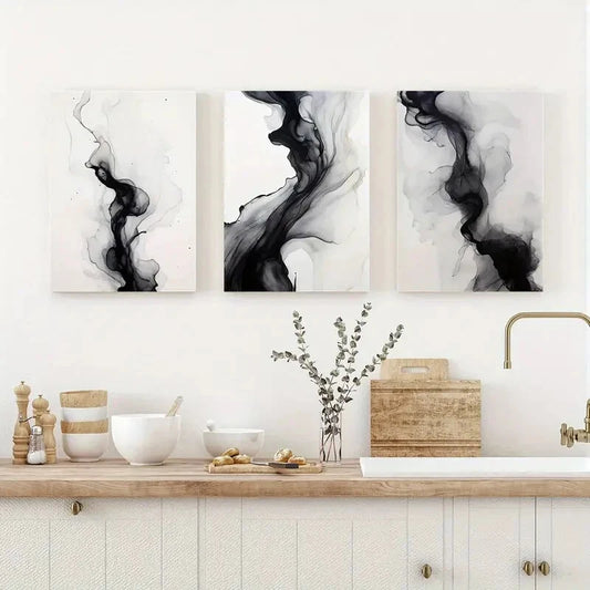 3pcs Black And White Simple Abstract Metal Print Ready to Hang Art