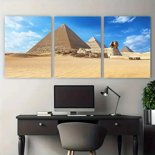3pcs GIZA PYRAMIDS Sphinx Landmark Metal Print Ready to Hang Art