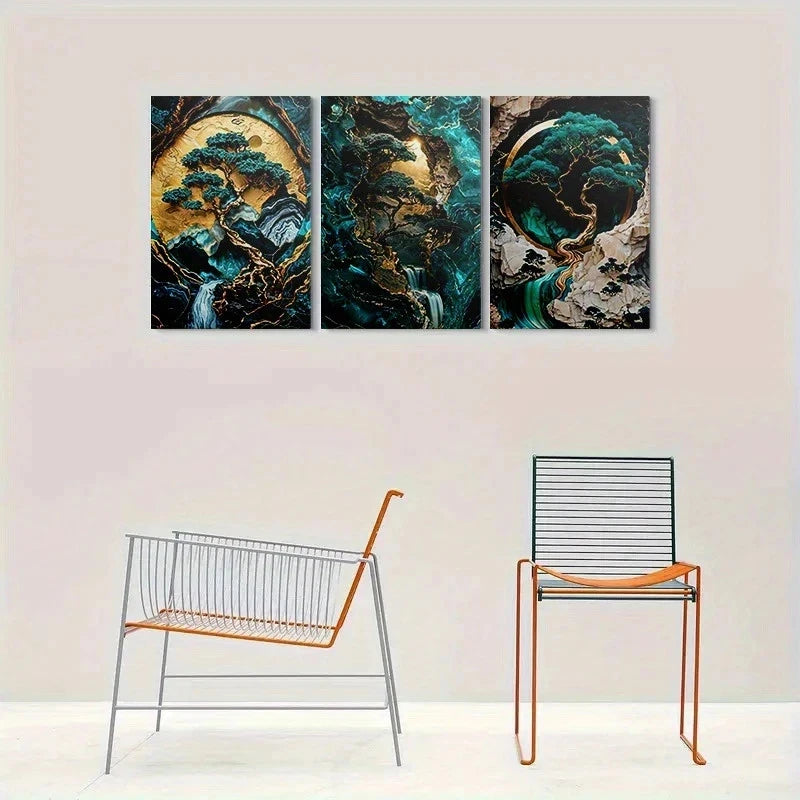 3pcs Modern Tree Landscape Painting Metal Print Ready to Hang Art