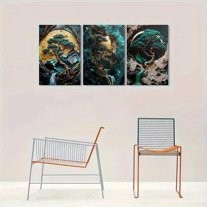3pcs Modern Tree Landscape Painting Metal Print Ready to Hang Art