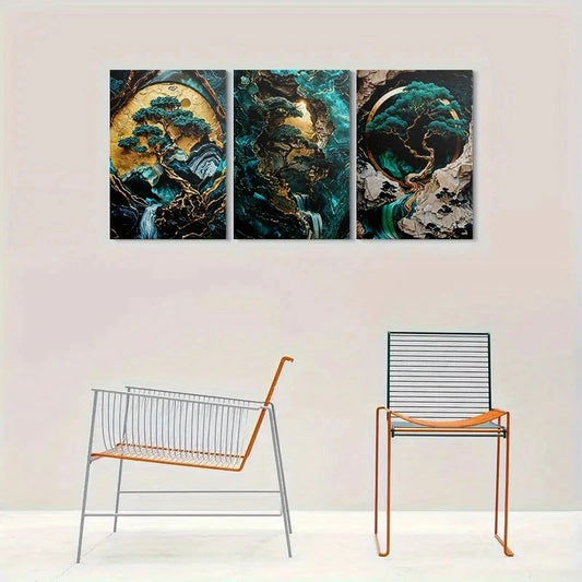 3pcs Modern Tree Landscape Painting Metal Print Ready to Hang Art