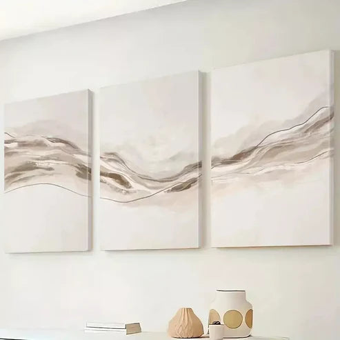 3pcs Beige Wavy Lines Artwork Canvas Framed 60x90cm - High Quality Print 100% Australian Made Wall Canvas Ready to Hang