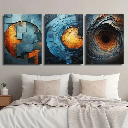 3pcs Abstract Blue Orange Brick Texture Perfect Wall Art Set Canvas Framed 40x60cm - High Quality Print 100% Australian Made Wall Canvas Ready to Hang