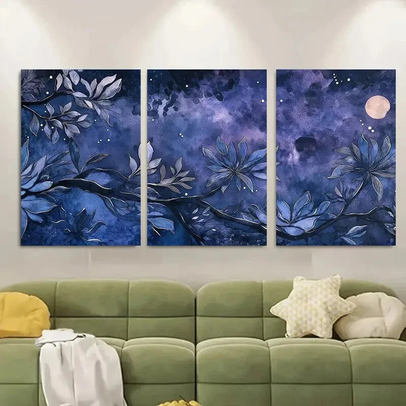 3pcs Mystical Agave Plants Under Starlit Sky Metal Print Ready to Hang Art