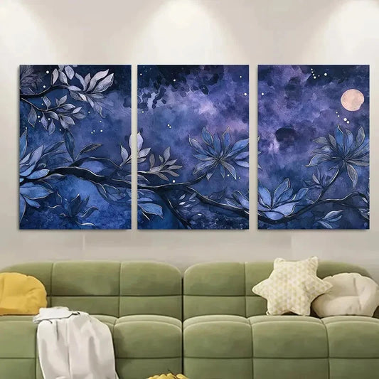 3pcs Mystical Agave Plants Under Starlit Sky Metal Print Ready to Hang Art