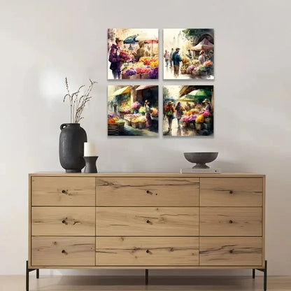 4pcs  Vibrant Flower Market Print Set - Botanical Wall Art Canvas Framed