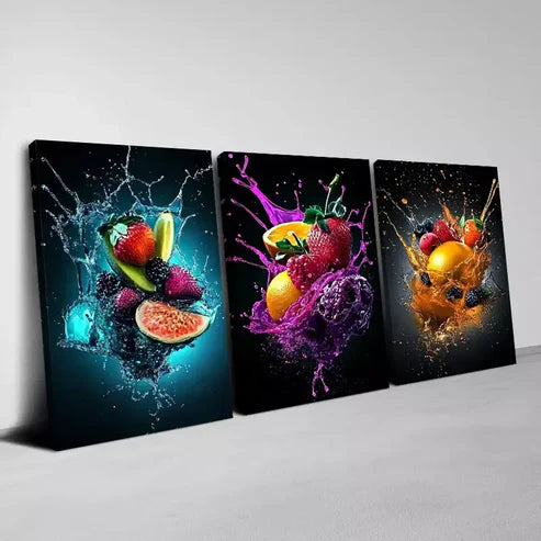 3pcs Delicious Colorful Abstract Fruits Wall Art Canvas Unframed - High Quality Print 100% Australian Made Wall Canvas