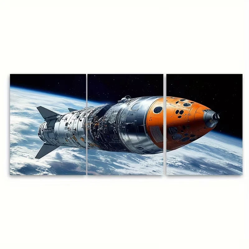3pcs Celestial Spacecraft Metal Print Ready to Hang Art