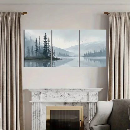 3pcs Serene Snowy Mountain Landscape Trees Metal Print Ready to Hang Art