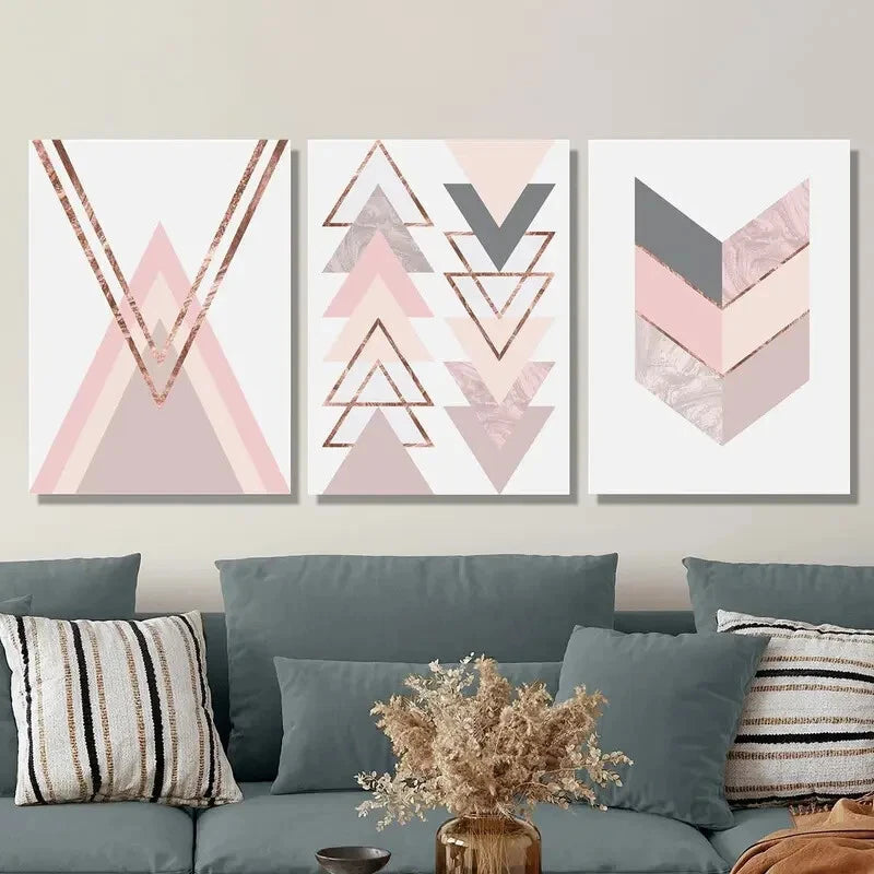 3pcs Abstract geometric shape line art Metal Print Ready to Hang Art