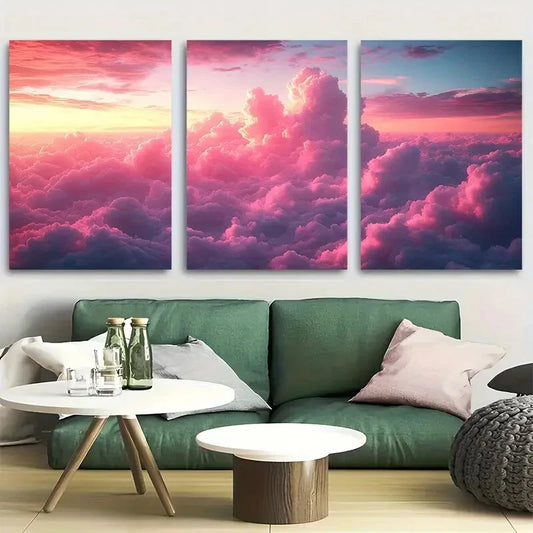 3pcs Aesthetic Pink Dreamy Clouds Metal Print Ready to Hang Art