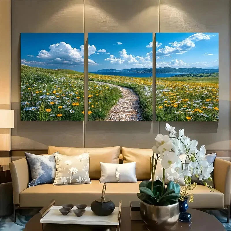 3pcs Path Through Grassy Field Metal Print Ready to Hang Art
