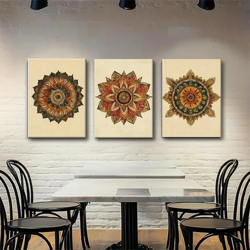 3pcs Mandala Floral Vibrant Style Perfect Wall Art Canvas Unframed - High Quality Print 100% Australian Made Wall Canvas