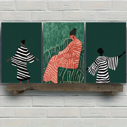 3pcs Dark Light Beige Female Art Painting Metal Print Ready to Hang Art