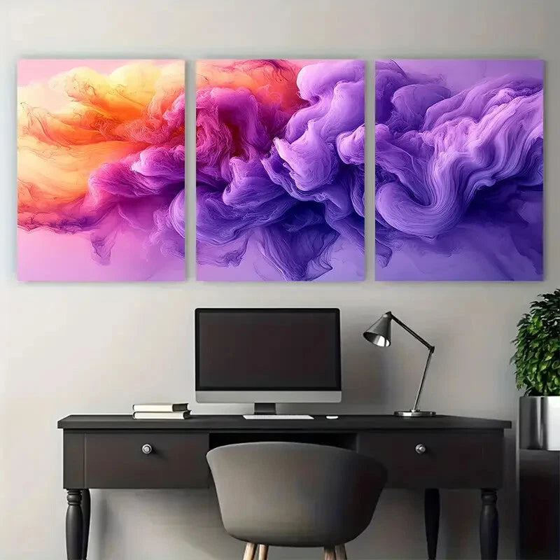 3pcs Vibrant Abstract Fluid with Swirling Hues Metal Print Ready to Hang Art