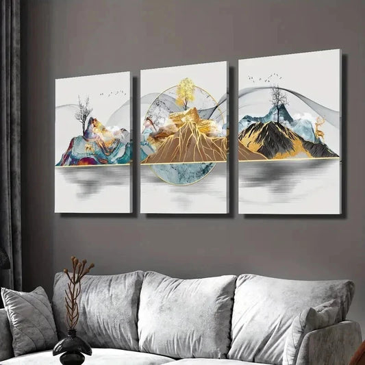 3pcs Featuring Elk Money Tree And Mountains Wall Art Set Canvas Framed 40x60cm - High Quality Print 100% Australian Made Wall Canvas Ready to Hang