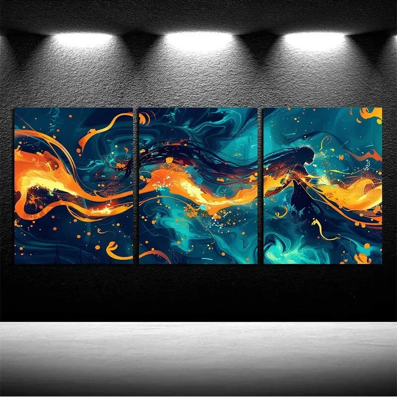3pcs Vibrant Rotating Shadows and Flickering Metal Print Ready to Hang Art