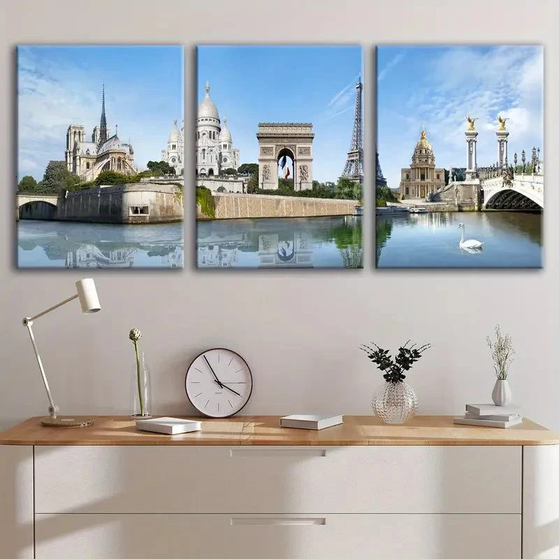 3pcs Paris Landmark Design Metal Print Ready to Hang Art
