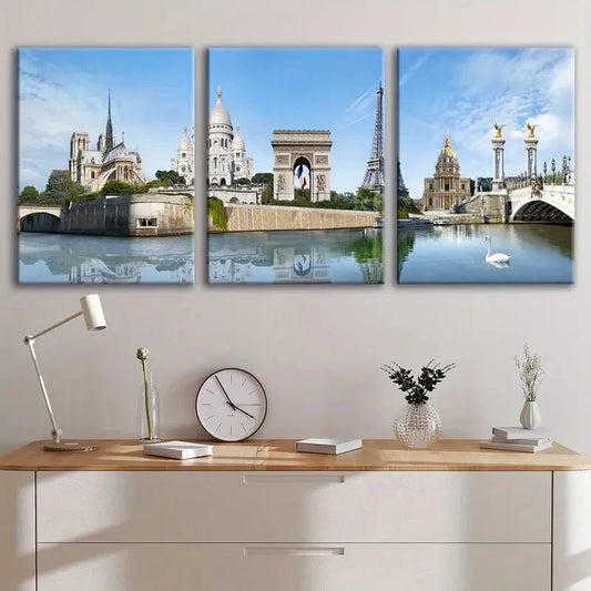 3pcs Paris Landmark Design Metal Print Ready to Hang Art