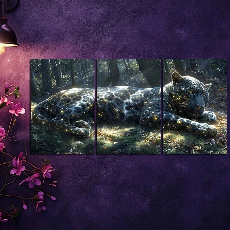 3pcs Charming Crystal Jaguar Metal Print Ready to Hang Art