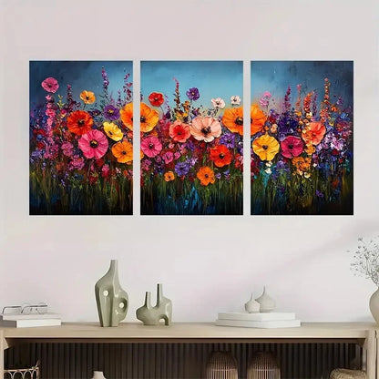 3pcs Colorful Field of Blooming Flowers Perfect Wall Art Set Canvas Framed 40x60cm - High Quality Print 100% Australian Made Wall Canvas Ready to Hang