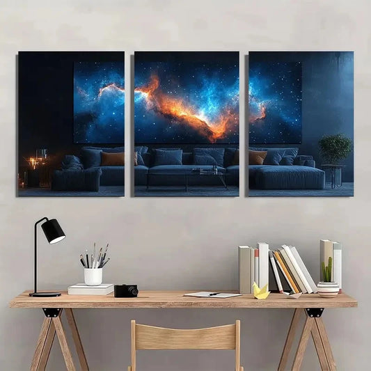 3pcs Amazing Blue Nebula The Night Sky Wall Art Set Canvas Framed 40x60cm - High Quality Print 100% Australian Made Wall Canvas Ready to Hang
