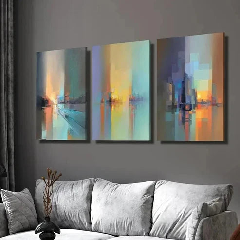 3pcs Geometric City Architecture & Skyline  Wall Art Set Canvas Unframed - High Quality Print 100% Australian Made Wall Canvas