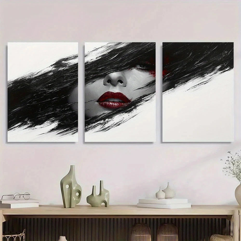 3pcs Modern Abstract Woman Black White Metal Print Ready to Hang Art