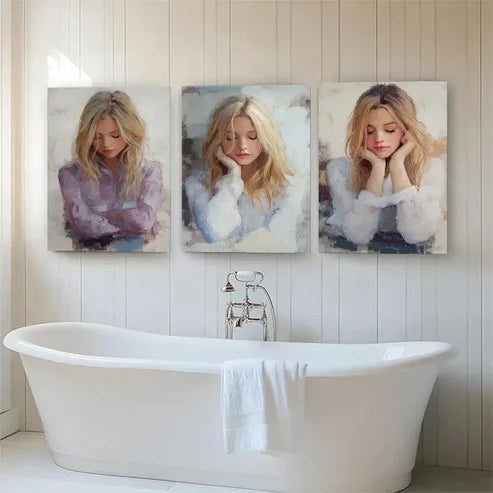 3pcs Thoughtful Young Woman Portraits Perfect Wall Art Canvas Unframed - High Quality Print 100% Australian Made Wall Canvas