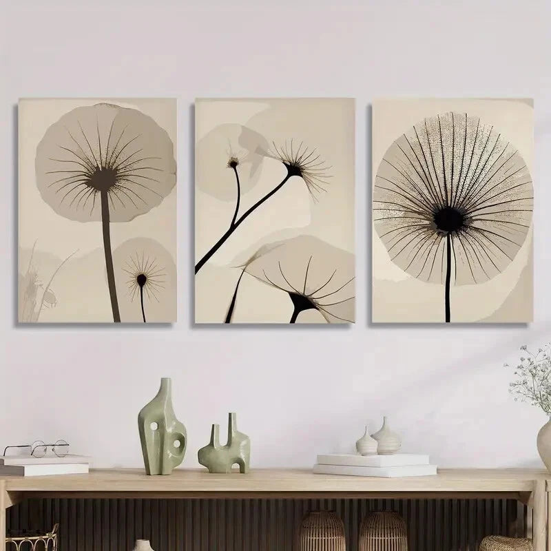 3pcs Art Deco Botanical Line Art Ink Floral Metal Print Ready to Hang Art