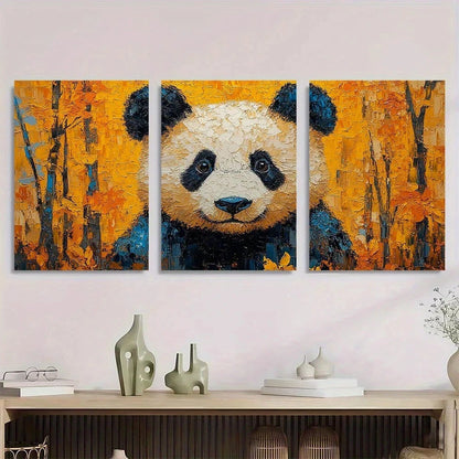 3pcs Mosaic Painting Panda Animal Themed Metal Print Ready to Hang Art