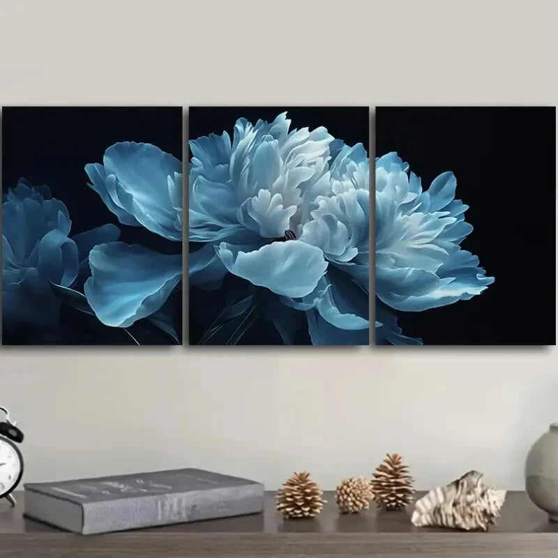 3pcs Featuring Large White Flowers Paintings Metal Print Ready to Hang Art