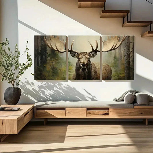 3pcs Majestic Moose Artwork Forest Scene Metal Print Ready to Hang Art