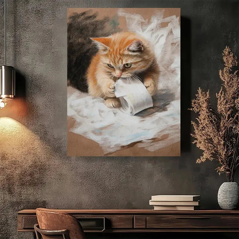 Beautiful Charming Orange Kitten Playing with Paper 40x60cm Metal Print Ready to Hang