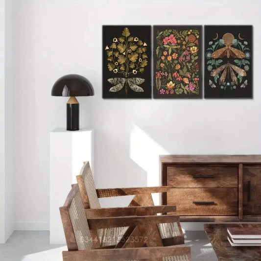 3pcs Wildflower Prints Boho art Decor vintage Metal Print Ready to Hang Art