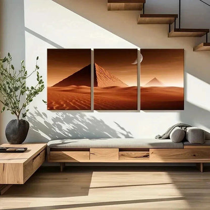 3pcs Pyramids Desert & Moon Landscape Wall Art Set Canvas Framed 40x60cm - High Quality Print 100% Australian Made Wall Canvas Ready to Hang