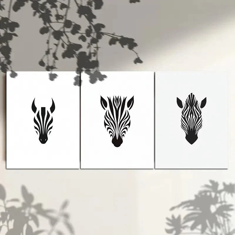 3pcs Zebra Black &amp; White Bold Lines Metal Print Ready to Hang Art