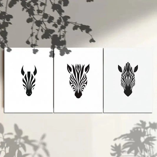 3pcs Zebra Black &amp; White Bold Lines Metal Print Ready to Hang Art
