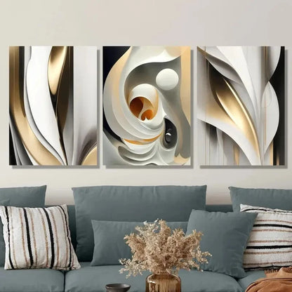 3pcs Golden White Abstract Texture Metal Print Ready to Hang Art